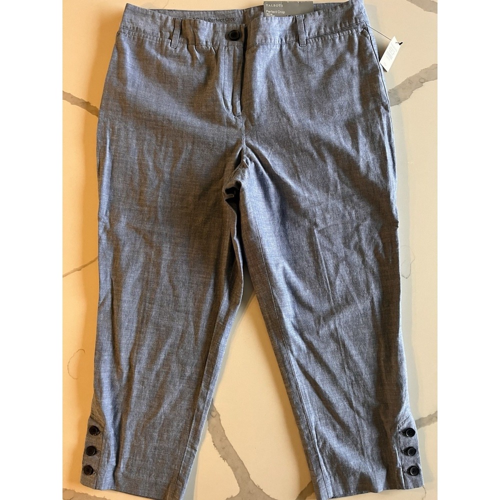 NWT Talbots Perfect Crop Skimmer Capri Pants‎ Blue Size 10P Blue Buttons NEW $69